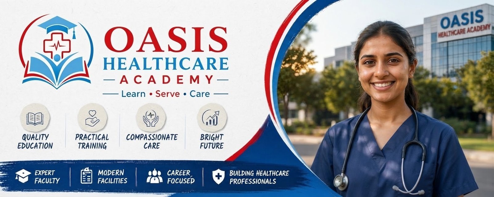 Oasis Healthcare Academy — quality education, practical training, compassionate care, bright future